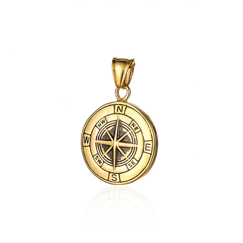 Stainless Steel Compass Pendant Necklace
