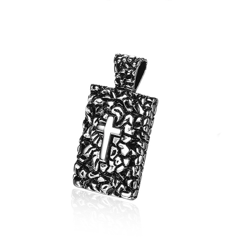 Collier pendentif en acier inoxydable avec texture de croix vintage