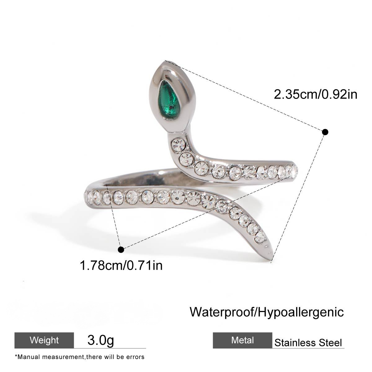 Stainless Steel Cubic Zirconia Spirit Snake Ring Combination