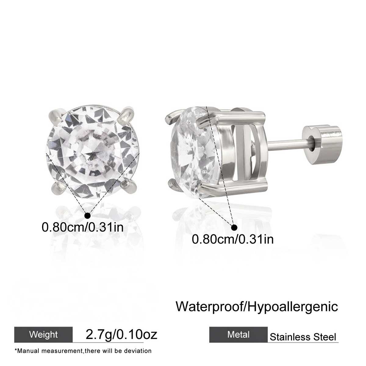 Stainless Steel 18K Gold PVD Cubic Zirconia Stud Earrings