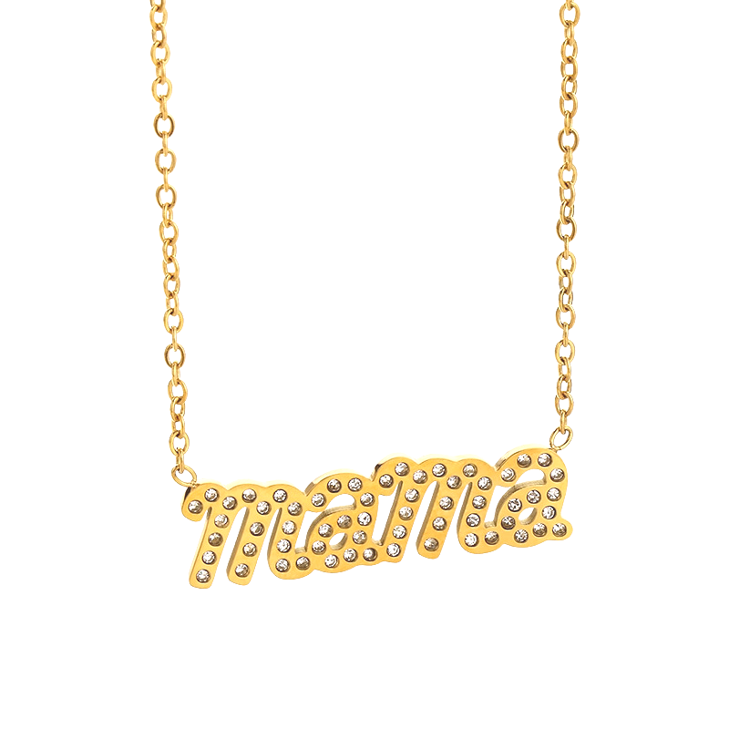 Stainless Steel Mama Pendant Inlay Cubic Zirconia Necklace