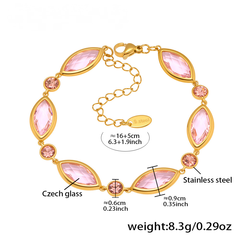 Stainless Steel 18K Gold PVD Crystal Oval Glass Bracelet