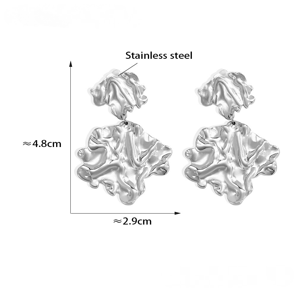 Stainless Steel Textured Leaf Drop Earrings