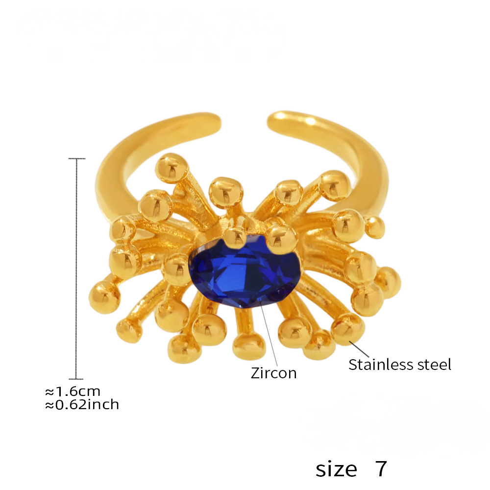 Stamen Inlay Cubic Zirconia Cuff Ring Earrings Stainless Steel Jewelry Suit