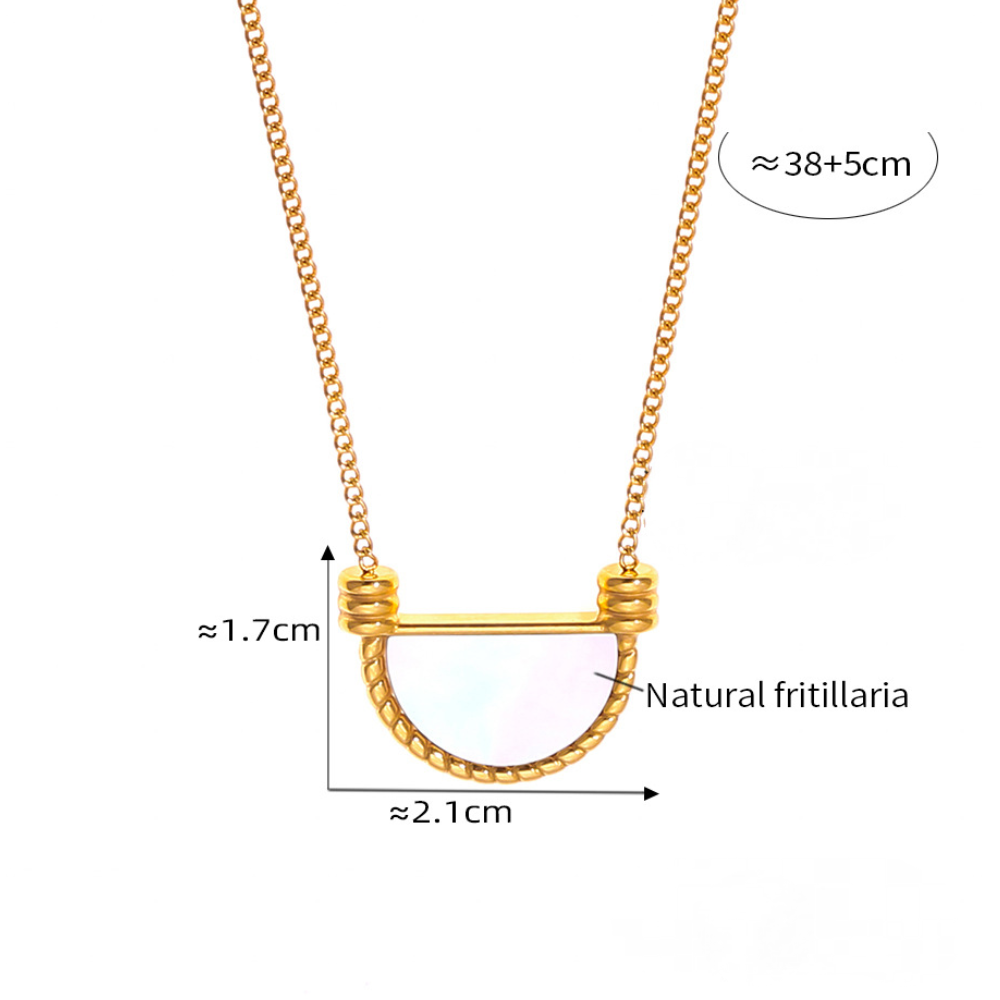 Stainless Steel Half-circle Lace Inlay Natural Fritillaria Pendant Necklace