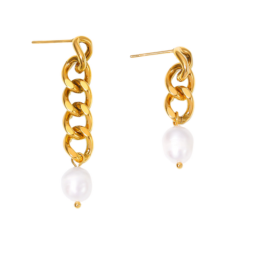 Freshwater Pearl Asymmetric Chain Drop Earrings