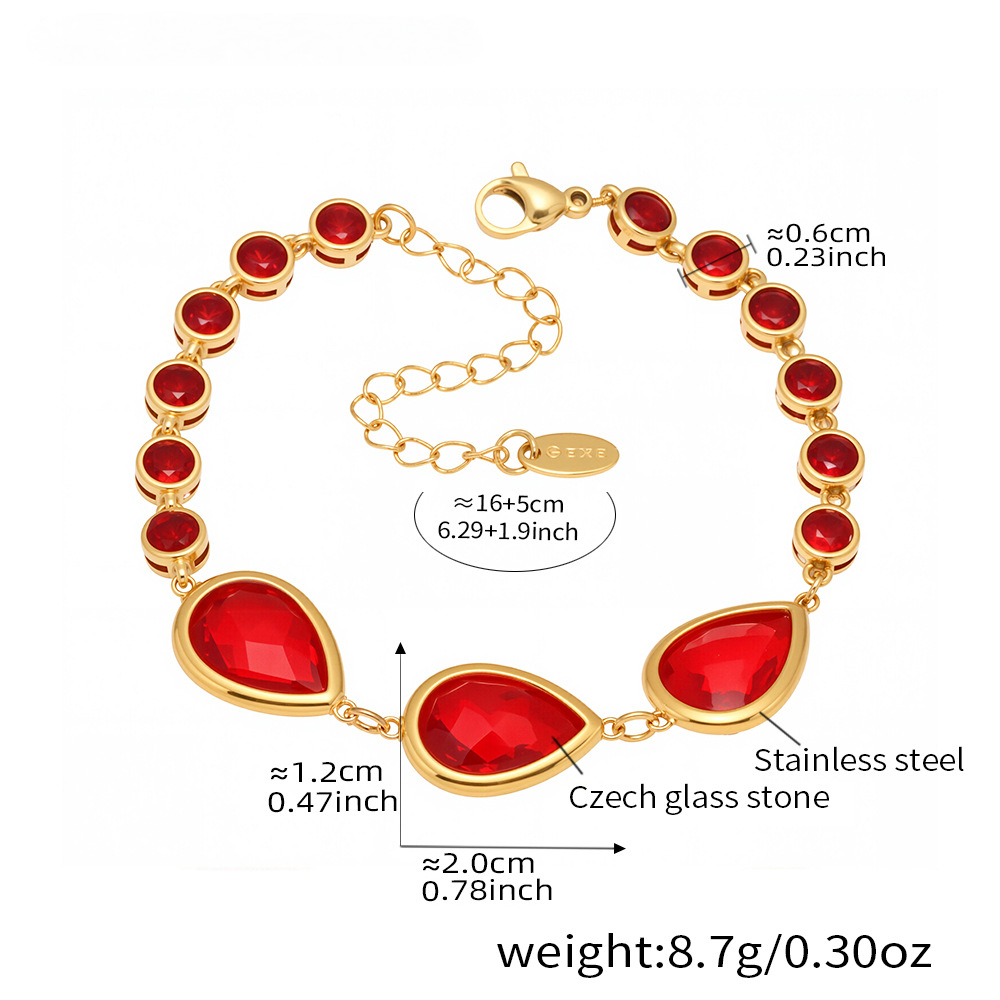 Stainless Steel Droplet Shaped Czech Glass Stone Bracelet