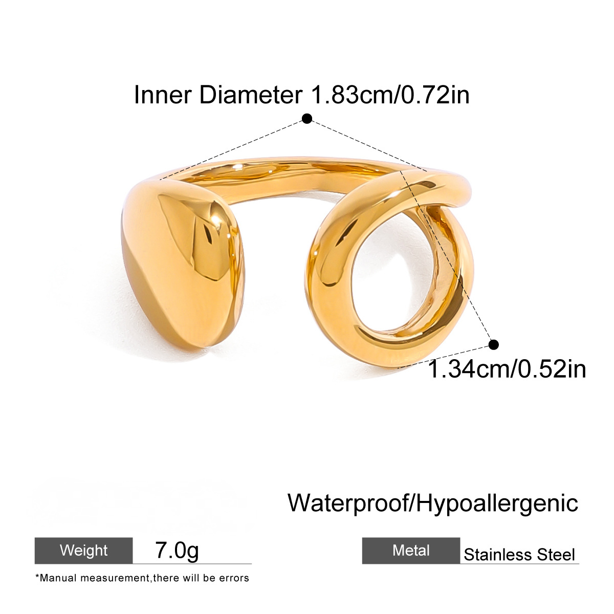 Stainless Steel 18K Gold PVD Hollowed Open Ring