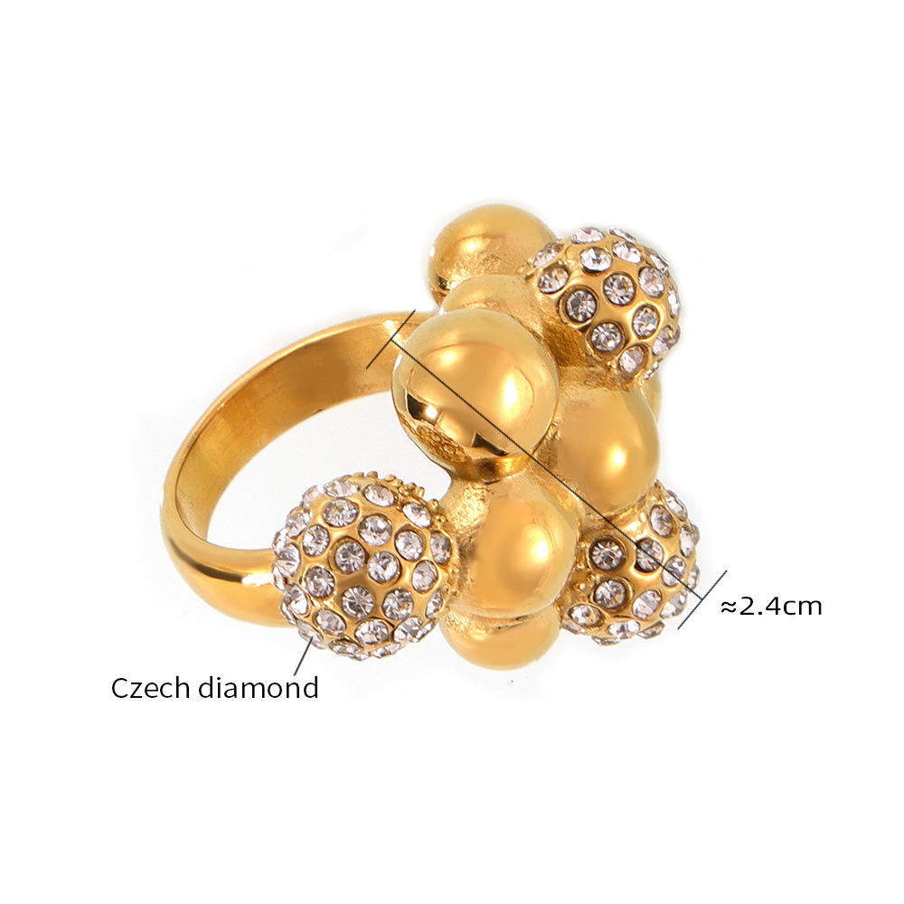 Spherical Shape Inlay Czech Diamond Stainless Steel Ring