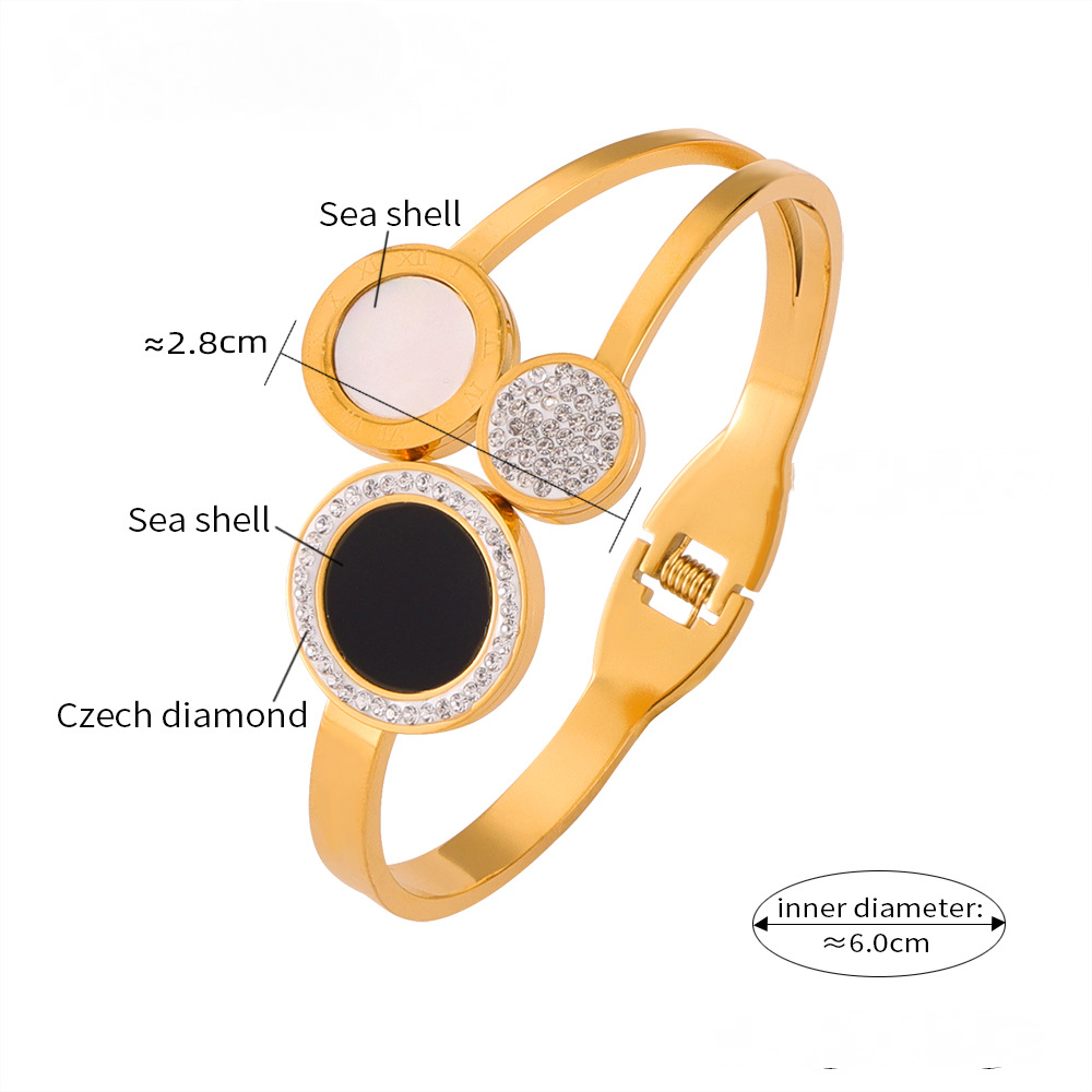 Heart-shaped Seashell Necklace Black CZ Bracelet Ring Jewelry Suit