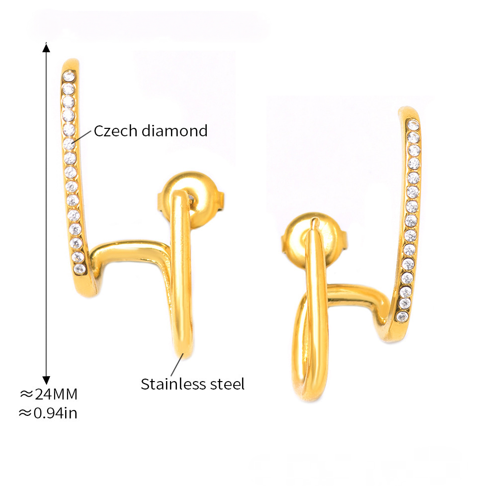 Stainless Steel Line Inlay Cubic Zirconia Stud Earrings