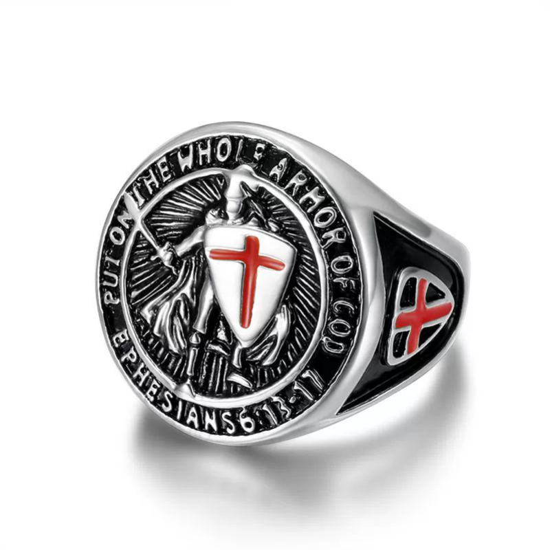 Vintage Templar Red Cross Shield Ring