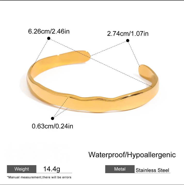 Stainless Steel 18K Gold PVD Cubic Zirconia Cuff Bracelet