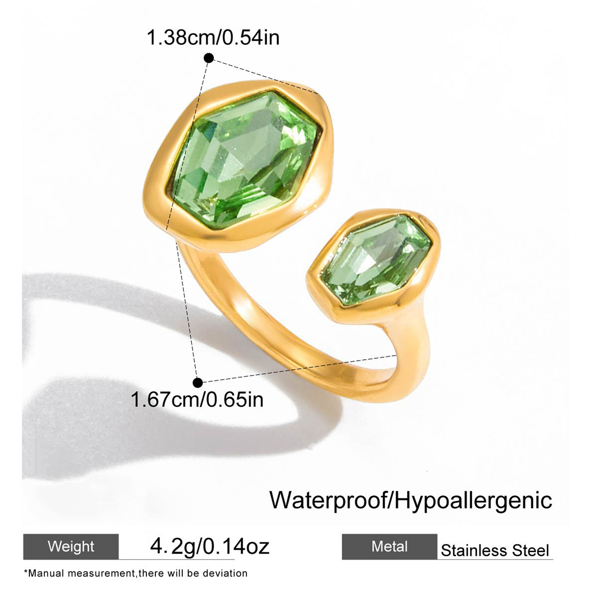 Stainless Steel 18K Gold PVD Cubic Zirconia Open Ring