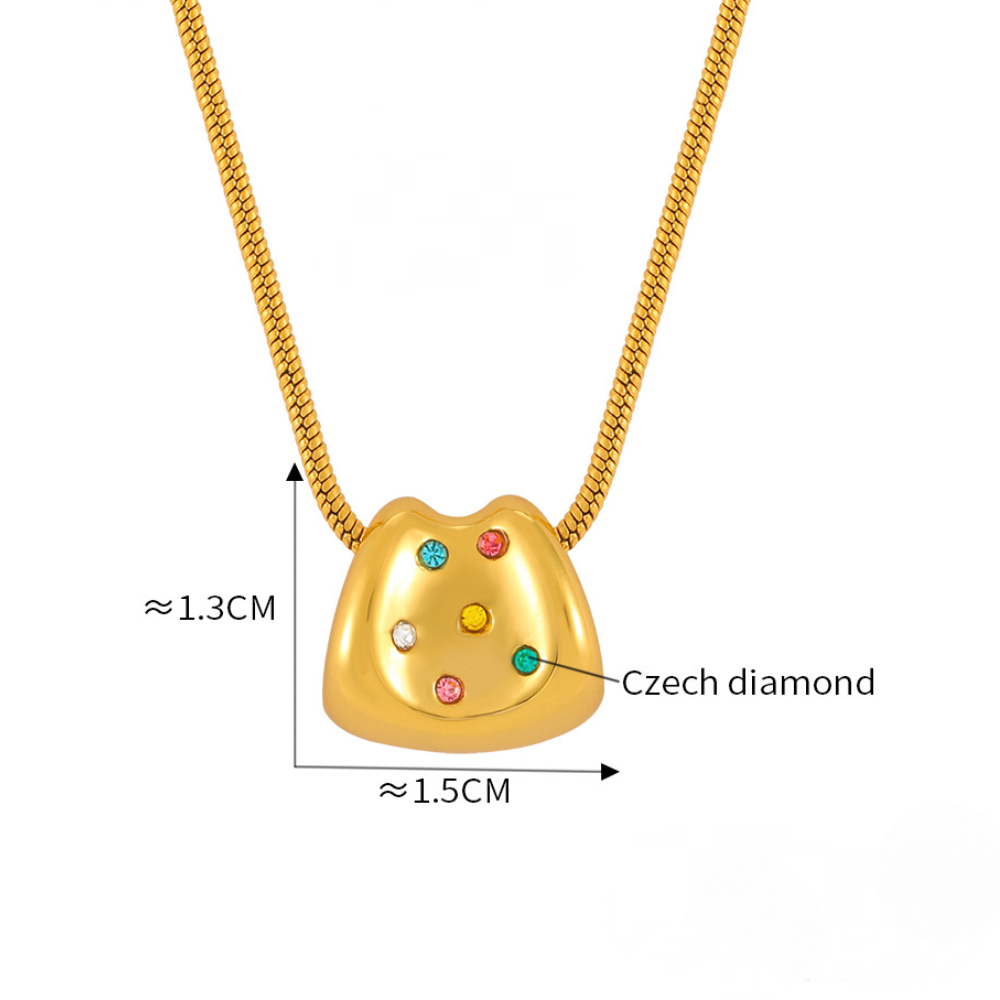 Stainless Steel Snake Chain Irregular Pendant Inlay Cubic Zirconia Necklace