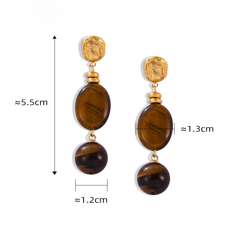 Maillard Style Vintage Tiger Eye Stone Beaded Necklace Earrings Jewelry Suit