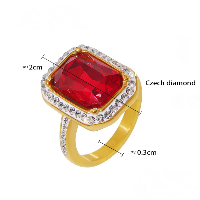 Stainless Steel Rectangular Inlay Large Czech Diamond Ring