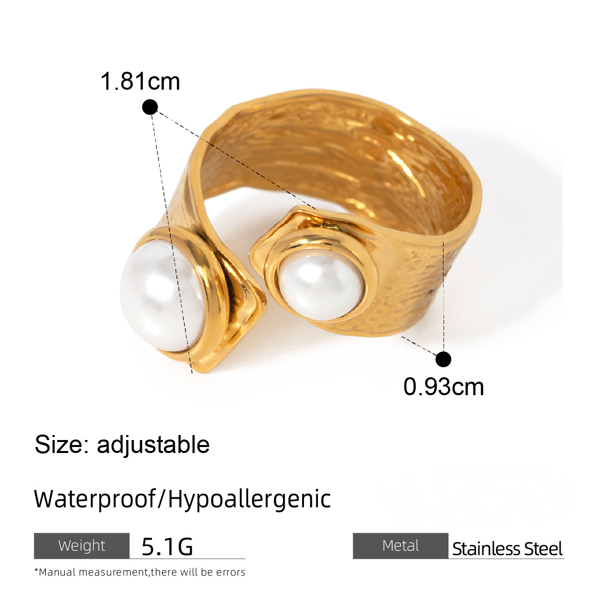 Stainless Steel Exaggerated Pearl Ring Combination