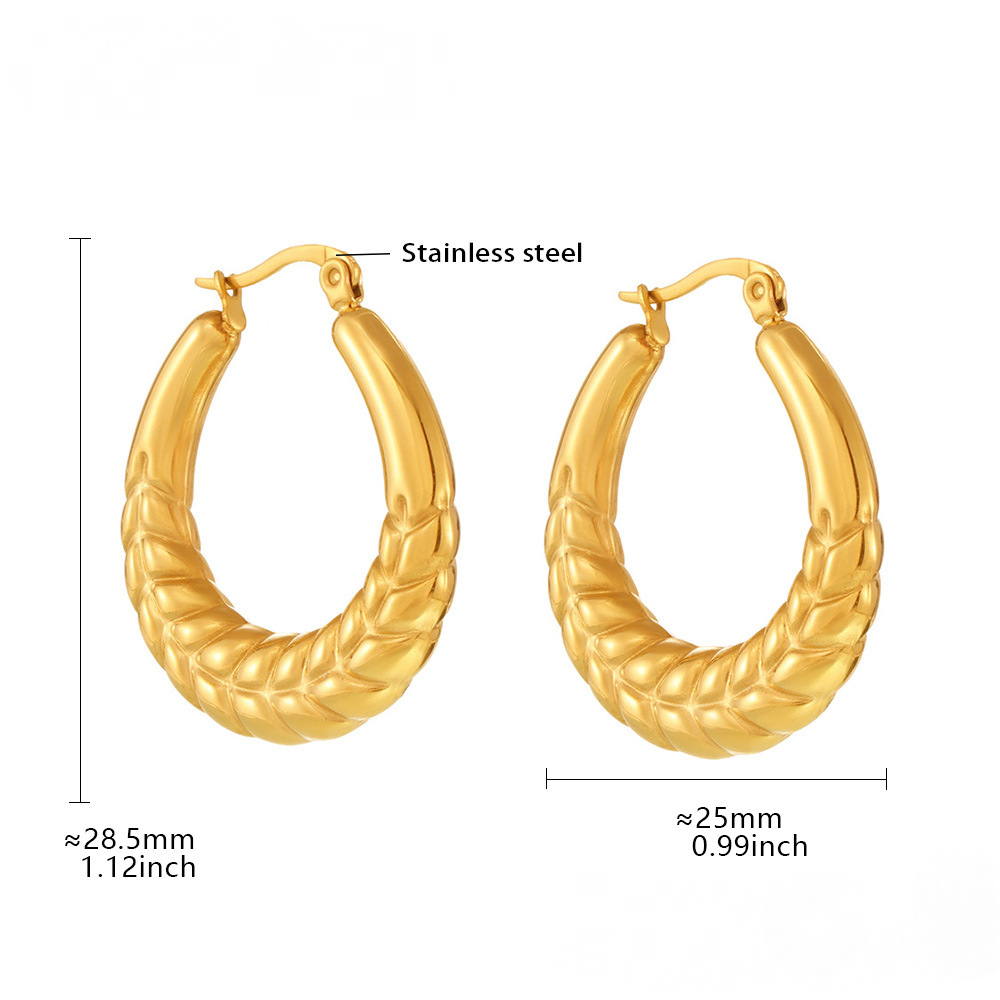 Stainless Steel Wheat Ear Texture Hoop Earrings