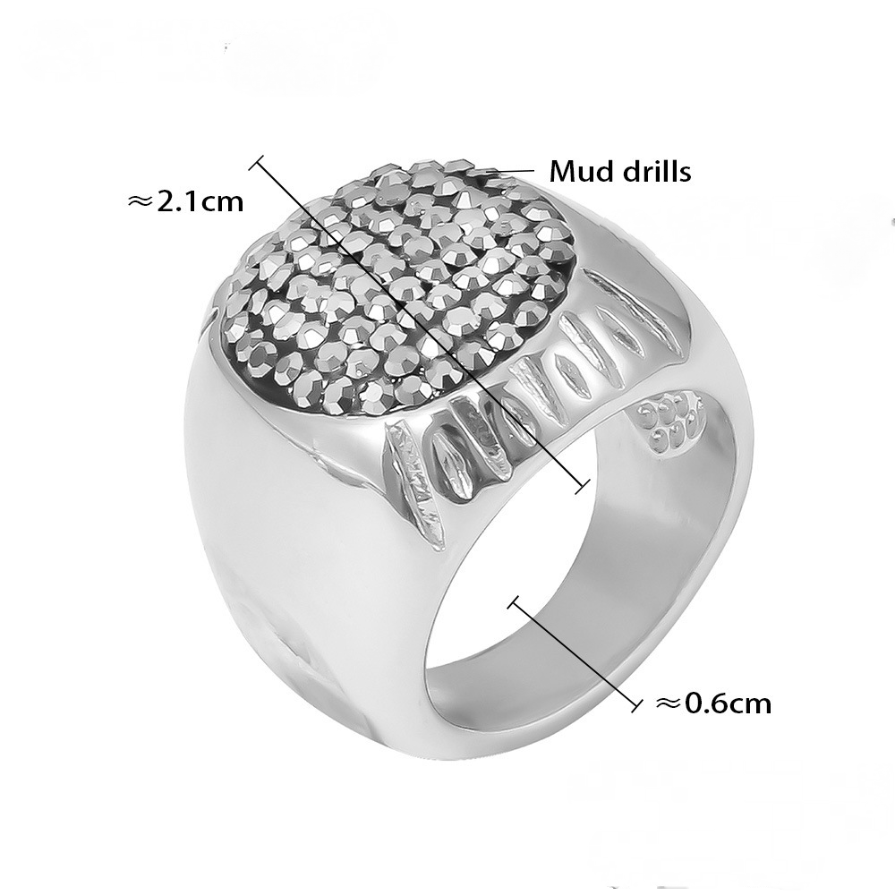 Stainless Steel Mud Diamond Chunky Signet Ring