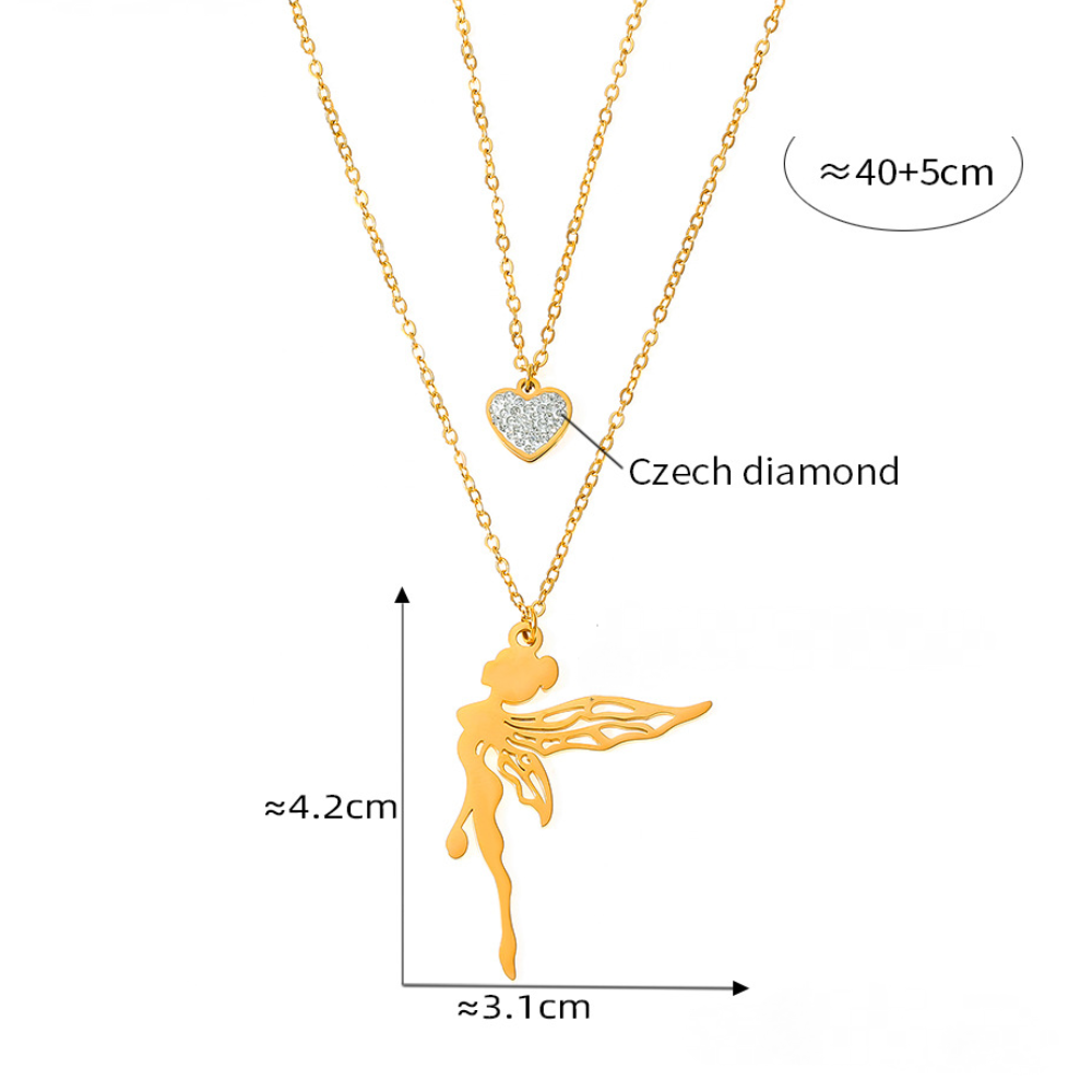 Stainless Steel Heart & Angel Pendant Necklace