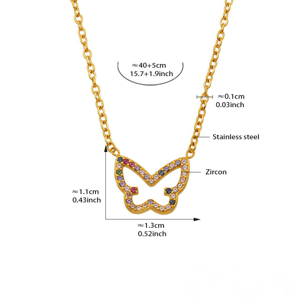 Stainless Steel Hollow Butterfly Shape Inlay Cubic Zirconia Necklace