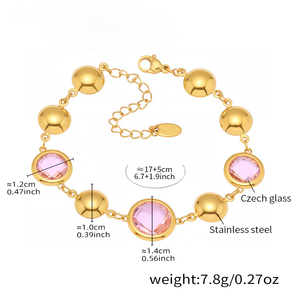 Stainless Steel Circular Cut Glass Geometric Splicing Bracelet