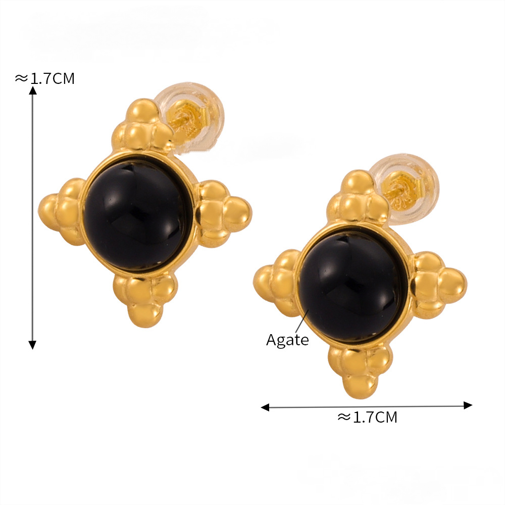 Bead Edge Round Pendant Inlaid with Agate Stone Necklace Earrings Jewelry Suit