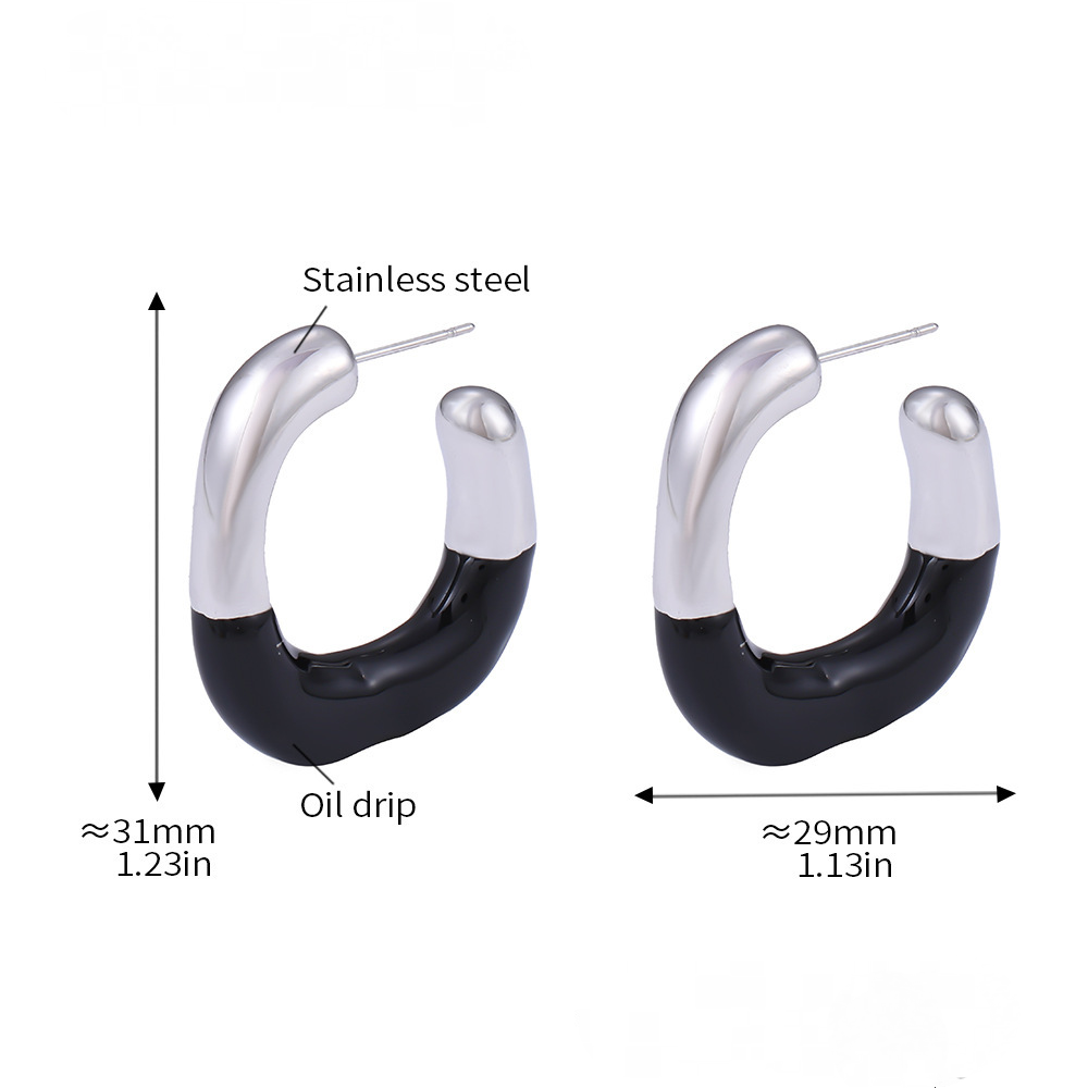 Stainless Steel Half Drop Oil Hoop Earrings