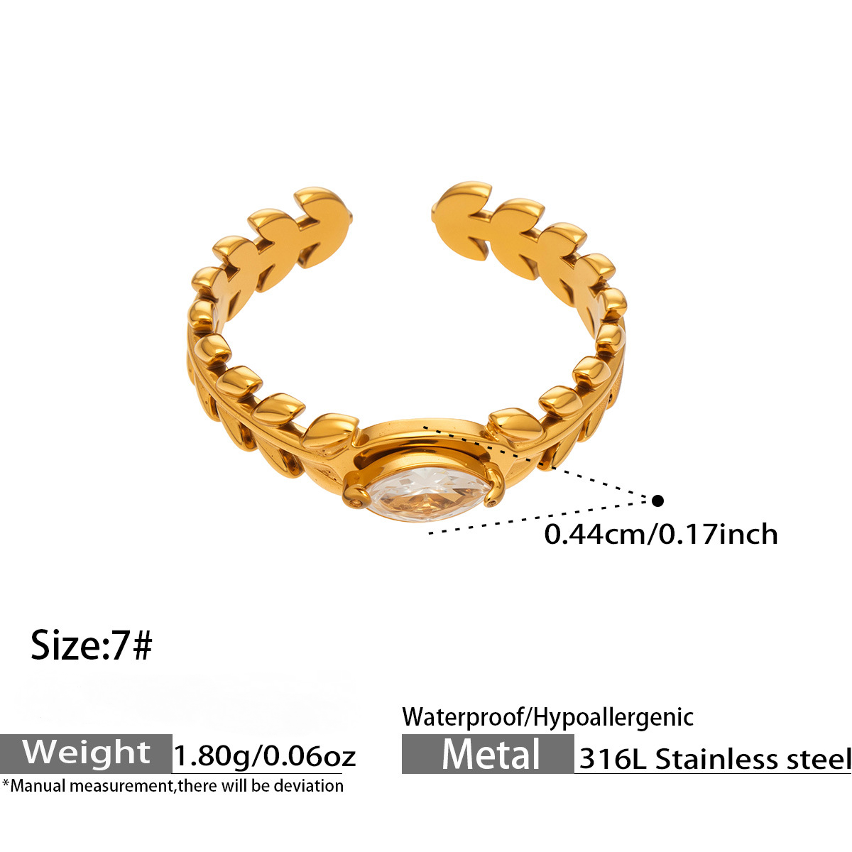 Stainless Steel Cubic Zirconia Hollow-out Striped Open Ring