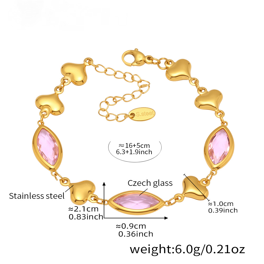 18K Gold PVD Cut Czech Glass Heart Splicing Bracelet