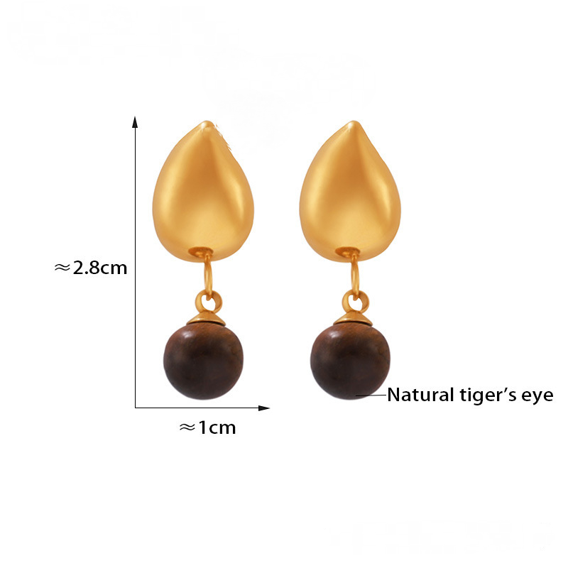 Stainless Steel Tiger Eye Stone Drop Earrings