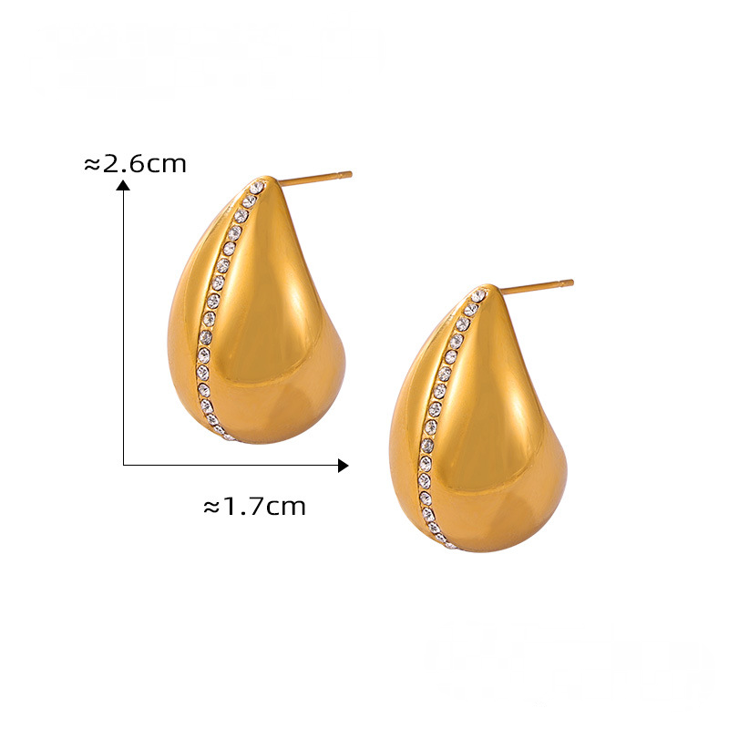 Stainless Steel Water Drop Shape Inlay Czech Diamond Hoop Earrings