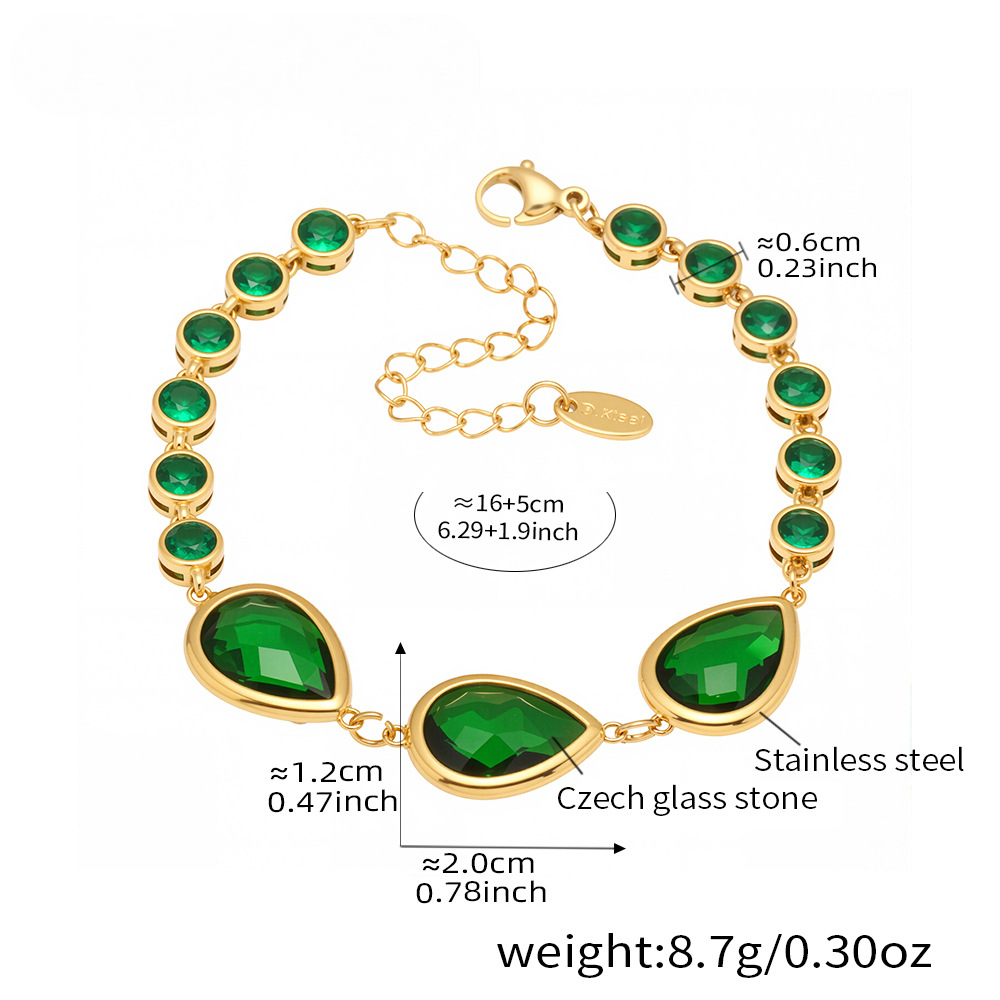 Stainless Steel Droplet Shaped Czech Glass Stone Bracelet