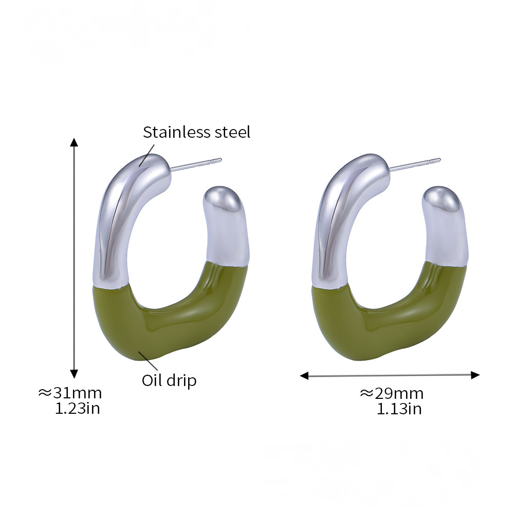 Stainless Steel Half Drop Oil Hoop Earrings