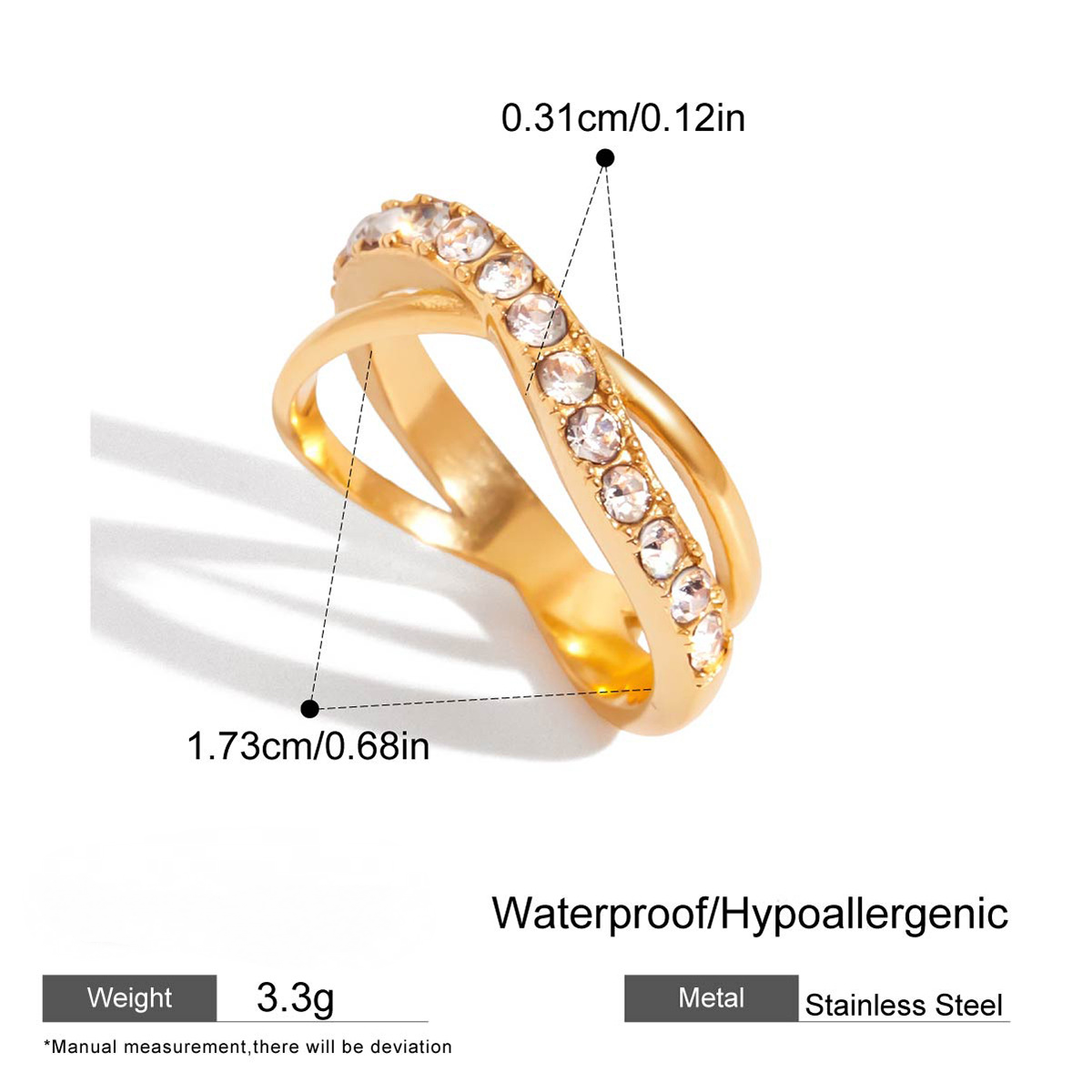 Stainless Steel White Rhinestone Ring Combination