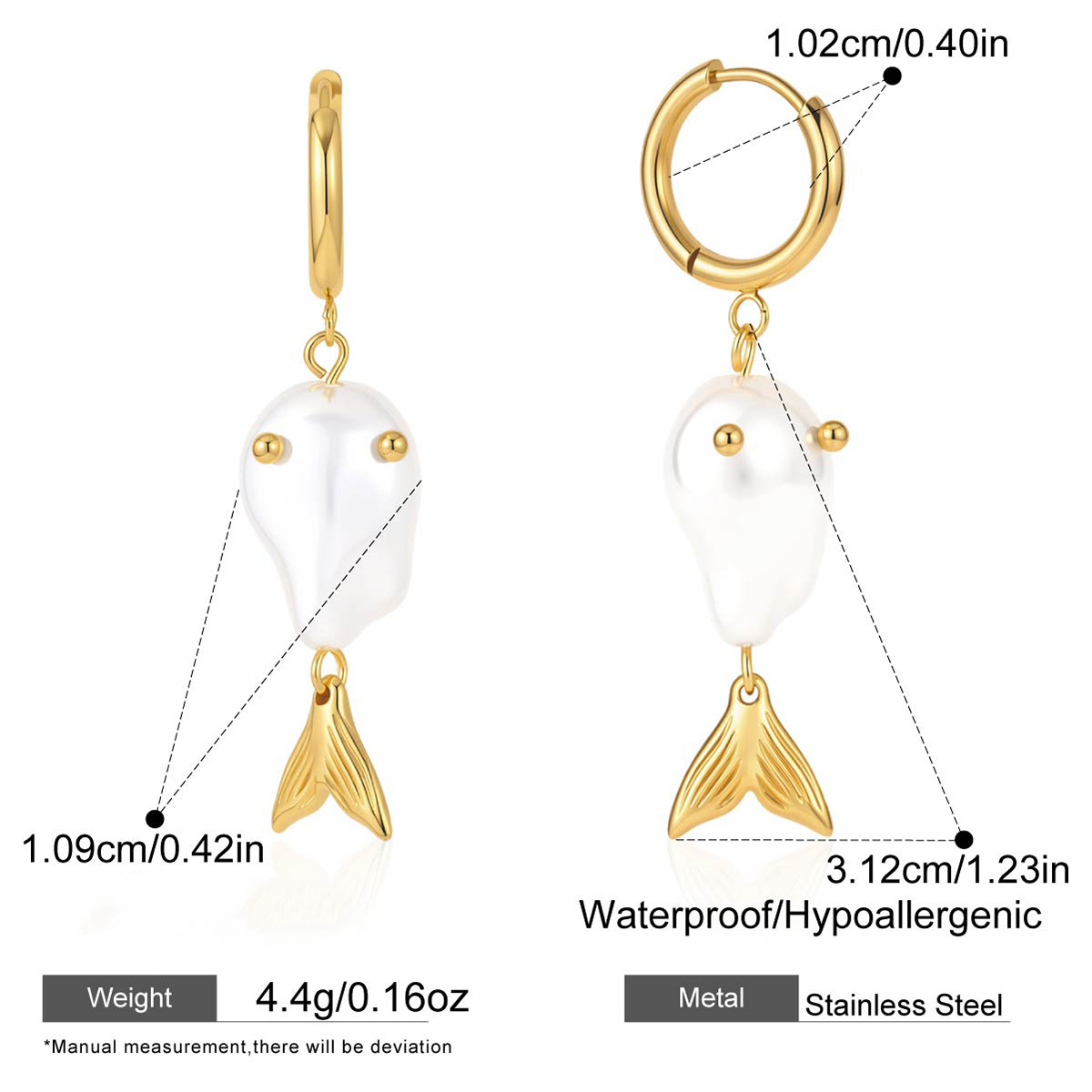 Stainless Steel Cubic Zirconia Fish Pendant Stud Earrings