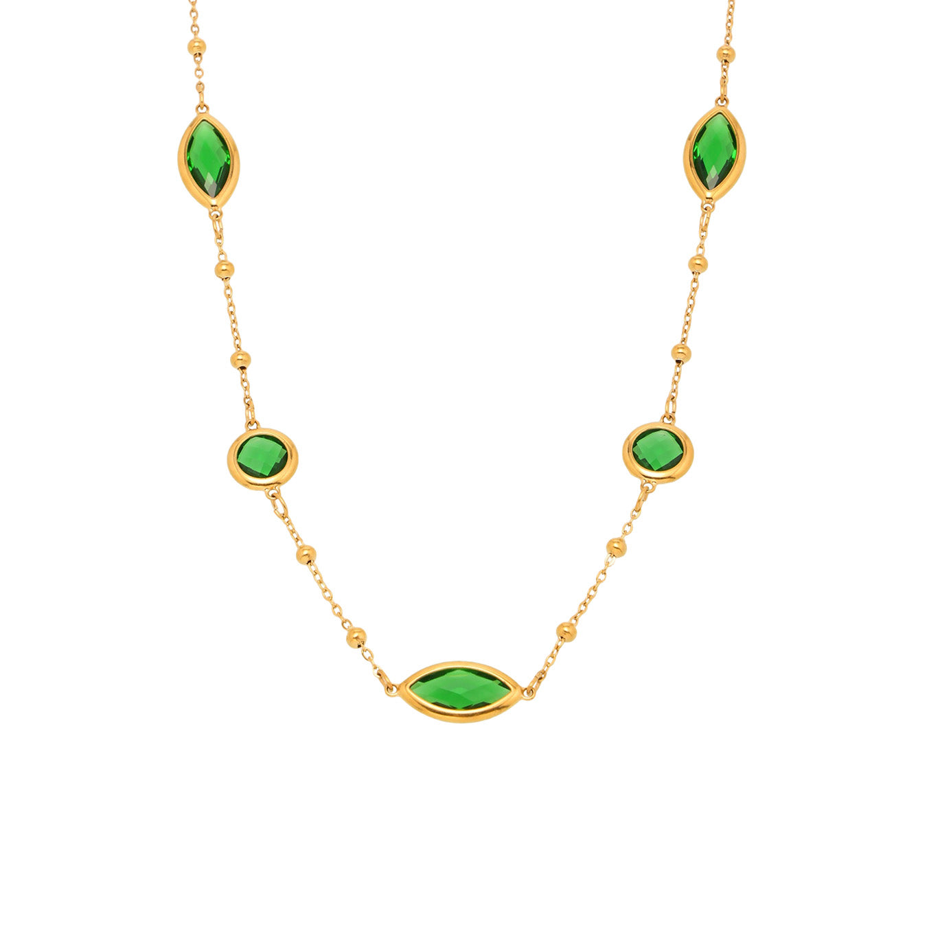 18K Gold PVD Cut Glass Small Steel Ball Necklace