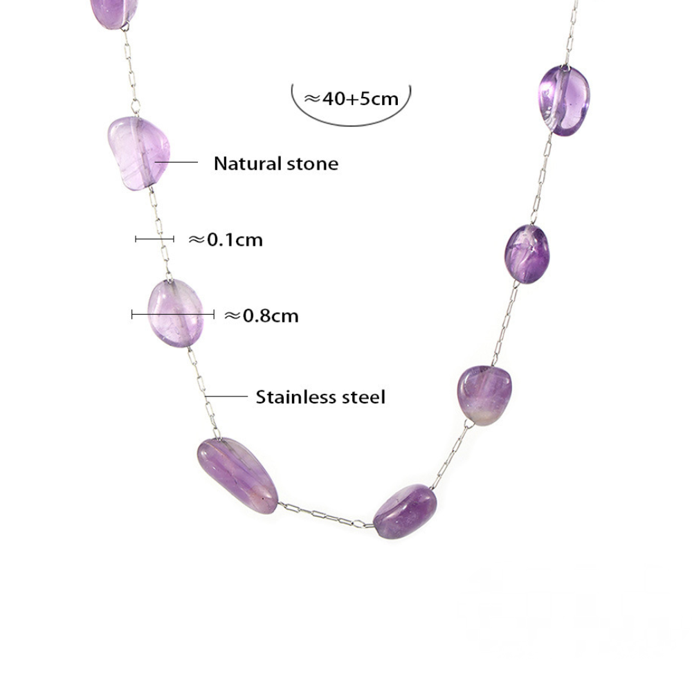 Stainless Steel Purple Natural Stone Beaded Necklace Bracelet Jewelry Suit
