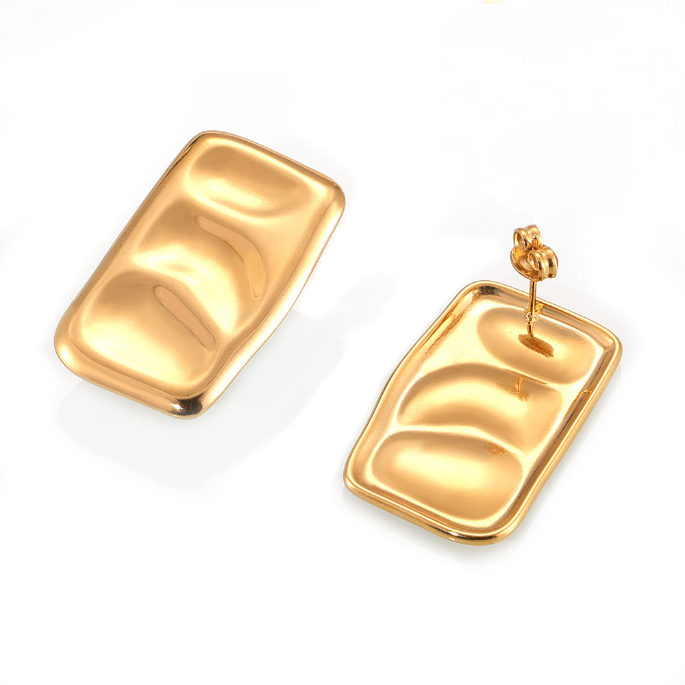 Rectangular Concave and Convex Texture Stainless Steel Earrings