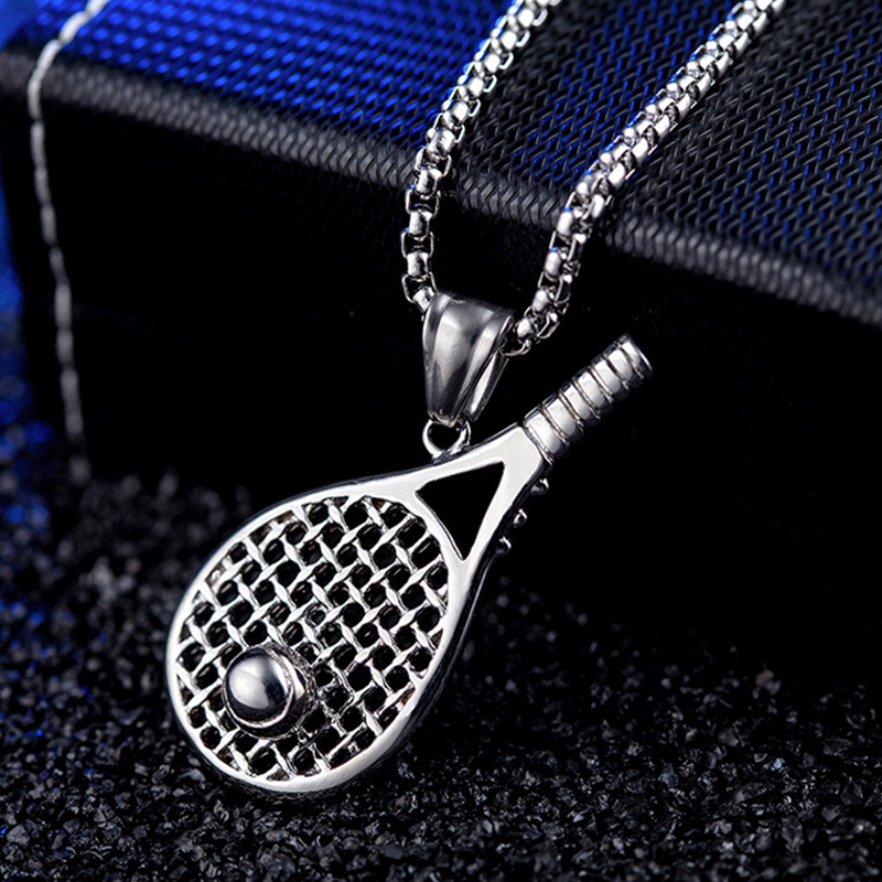 Stainless Steel Tennis Racket Pendant Necklace