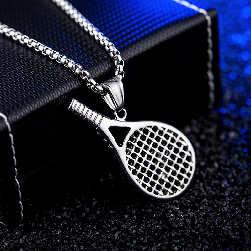 Stainless Steel Tennis Racket Pendant Necklace