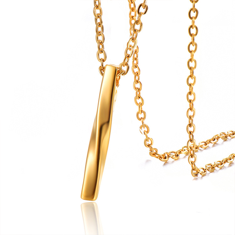 Collier avec pendentif en forme de barre torsadée en acier inoxydable