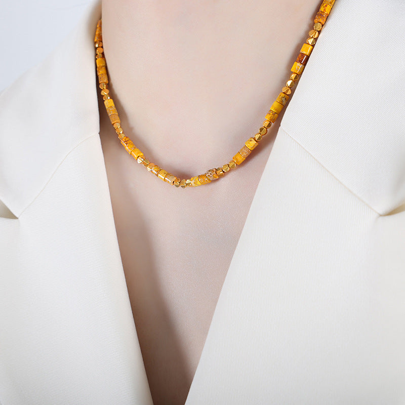 Cylindrical Natural Stone Beaded Necklace