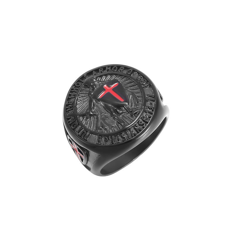 Vintage Templar Red Cross Shield Ring
