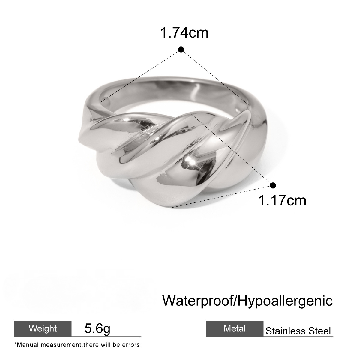 Stainless Steel Twisted Rope Pleated Ring