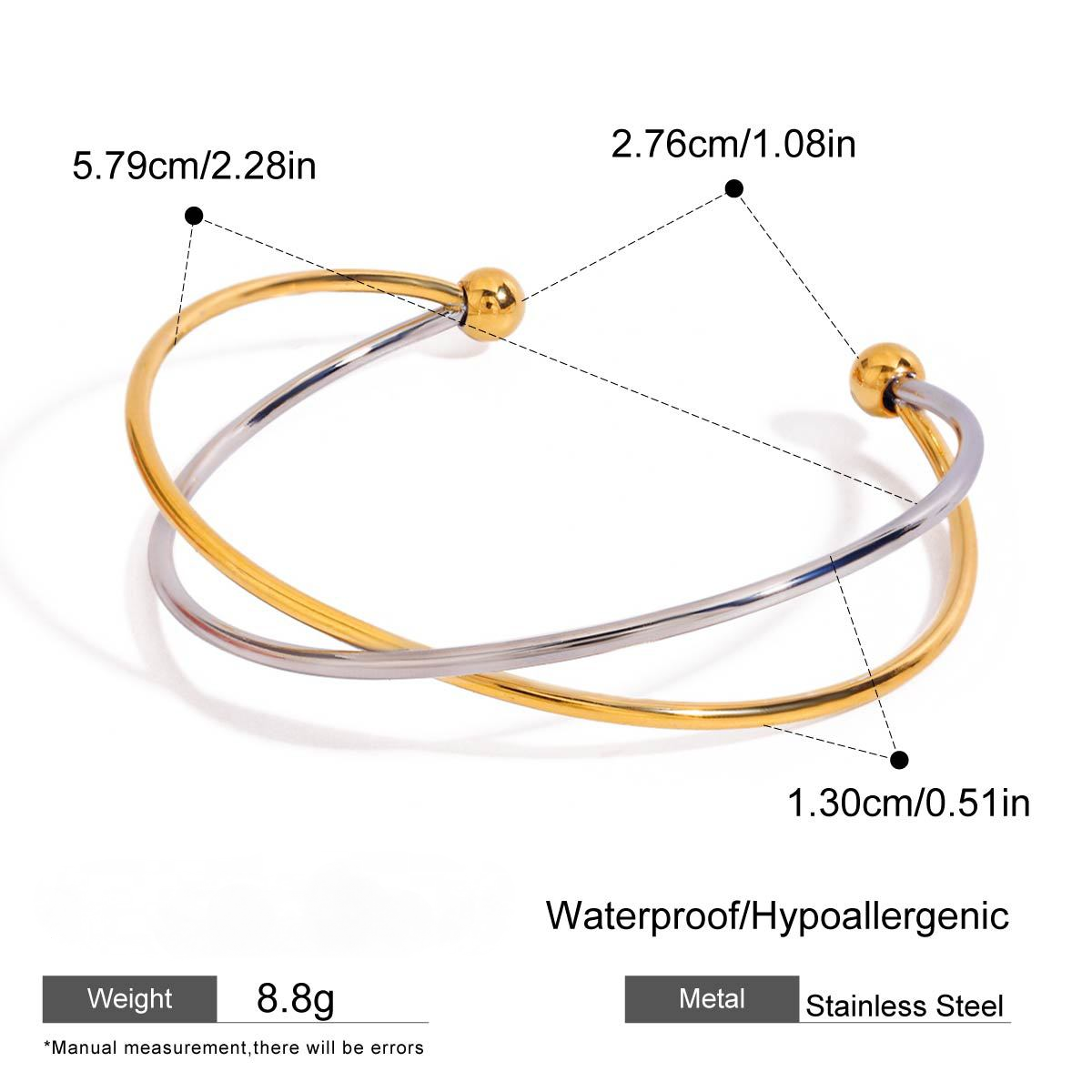 Stainless Steel Gold and Steel Two-Tone Cross Cuff Bracelet