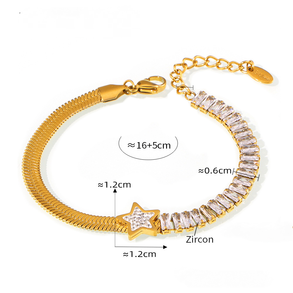 Star Pendant Flat Snake Chain Cubic Zirconia Bracelet