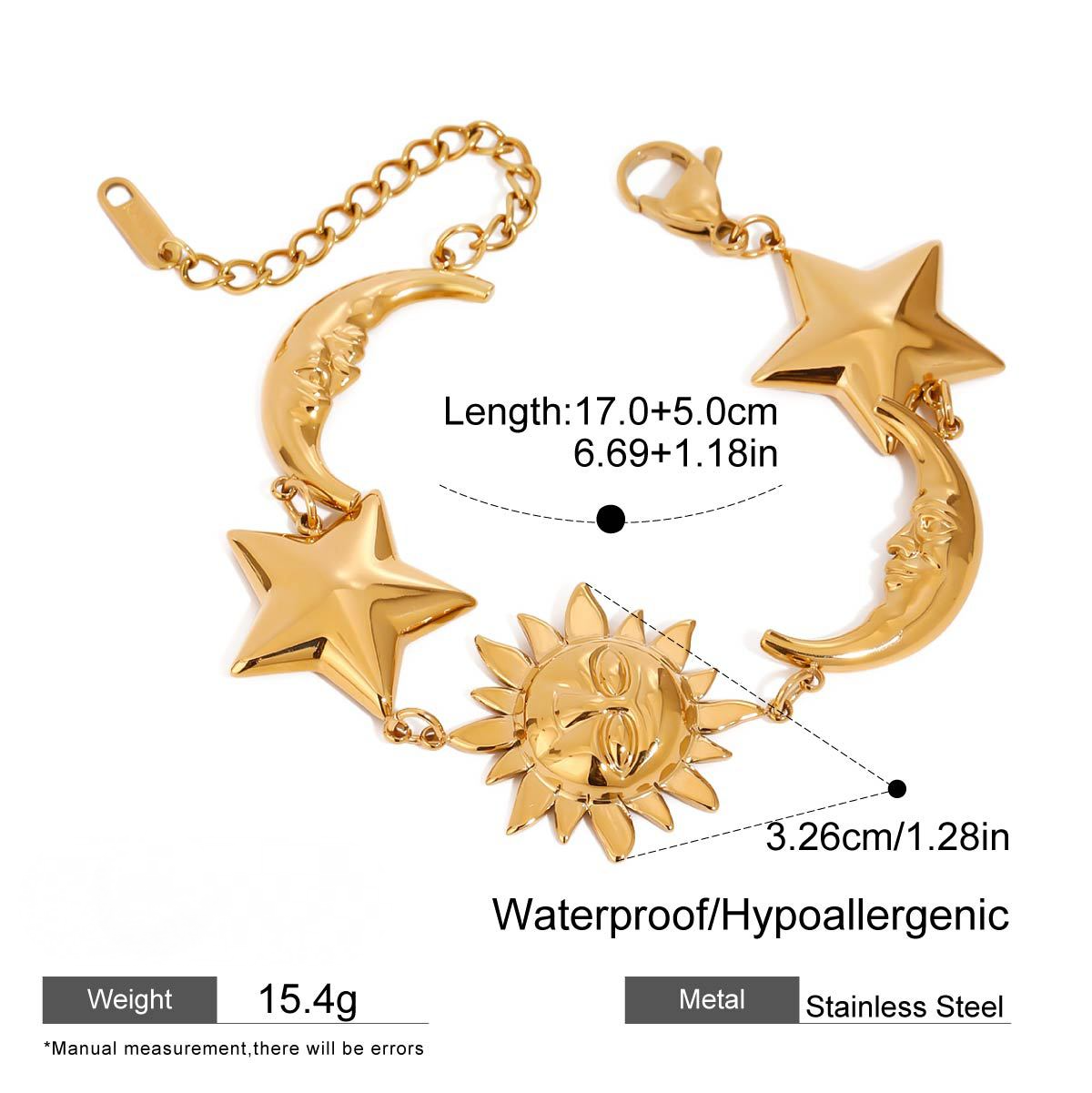 Stainless Steel 18K Gold PVD Star Moon Combination Bracelet
