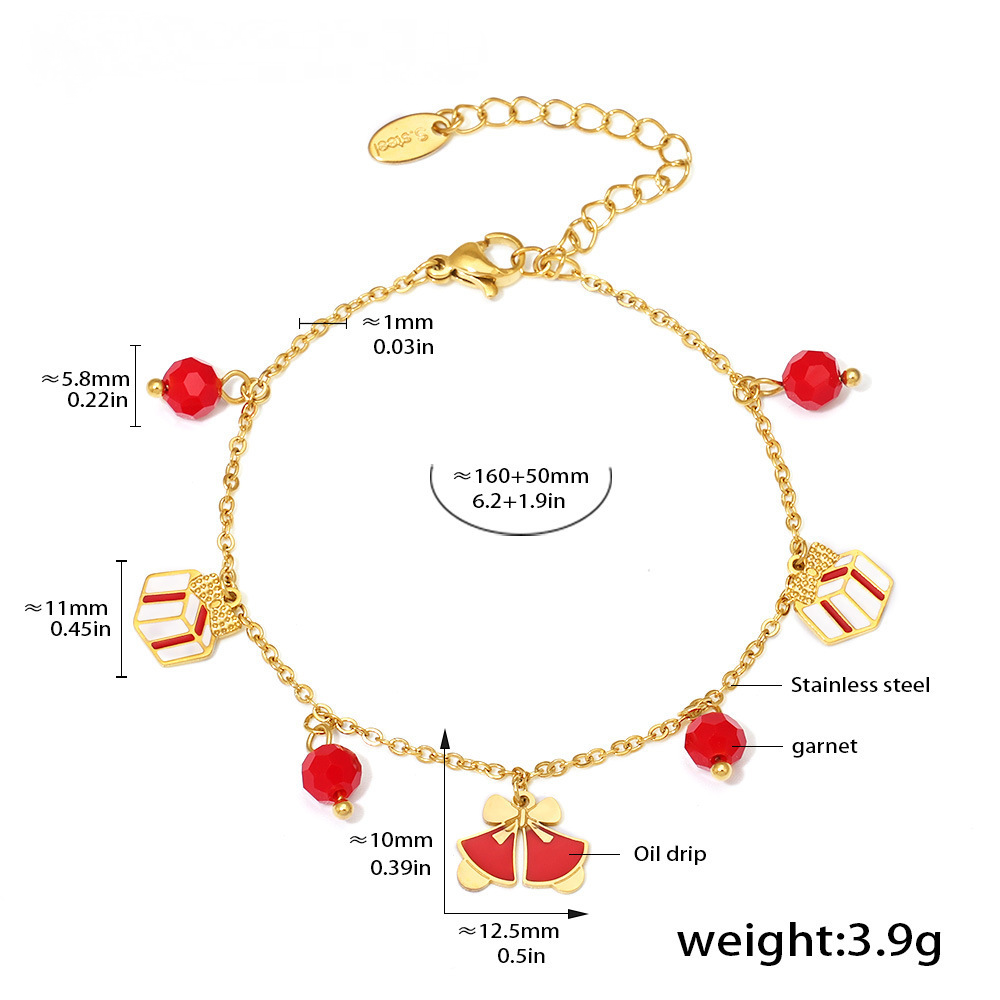 Stainless Steel Garnet Christmas Element Geometric Pendant Necklace Bracelet Earrings Jewelry Suit